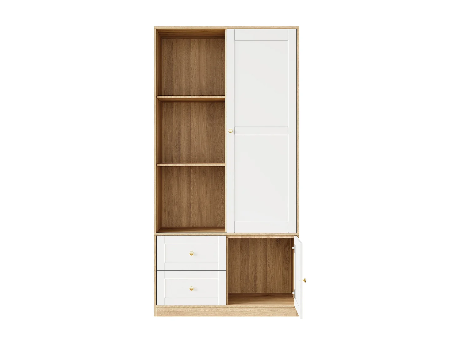 Armoire à portes coulissantes - 90 x 50 x 180 cm - avec penderie + tiroirs - MDF - naturel + blanc