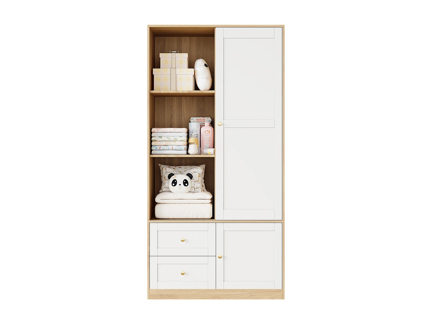 Armoire à portes coulissantes - 90 x 50 x 180 cm - avec penderie + tiroirs - MDF - naturel + blanc