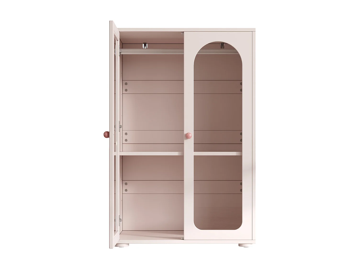 Armoire laquée pour enfant - 80 x 50 x 120 cm - avec tringle + 2 portes en acrylique transparent - MDF - rose