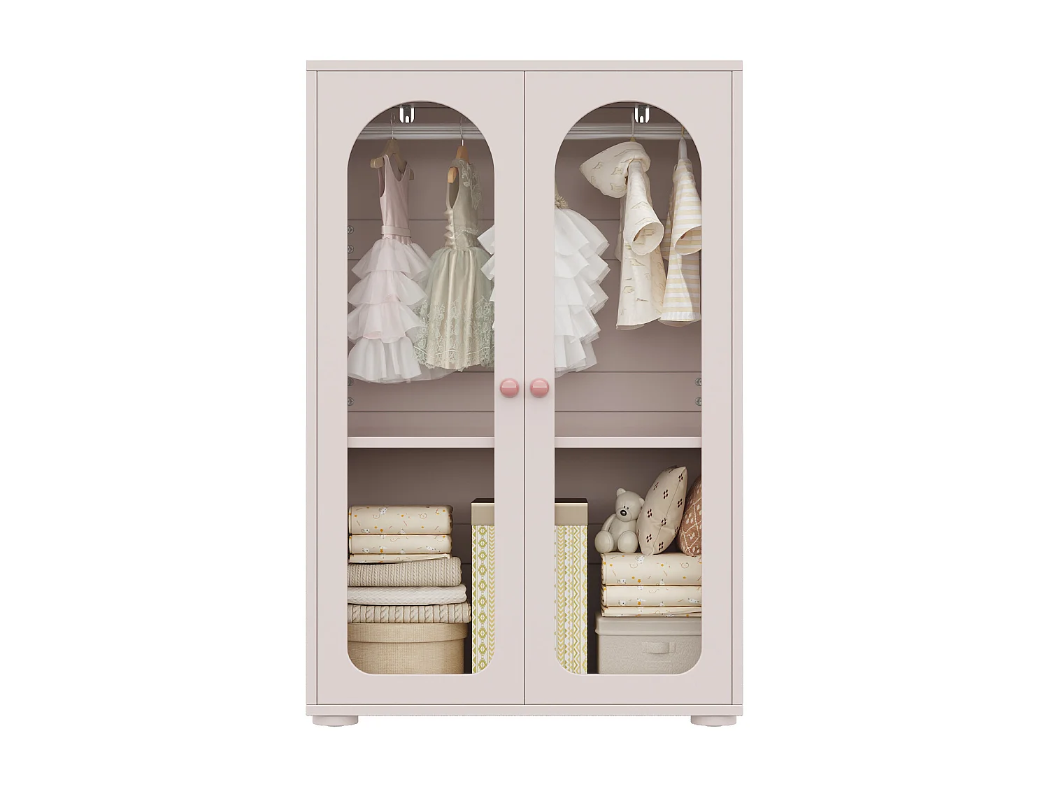 Armoire laquée pour enfant - 80 x 50 x 120 cm - avec tringle + 2 portes en acrylique transparent - MDF - rose