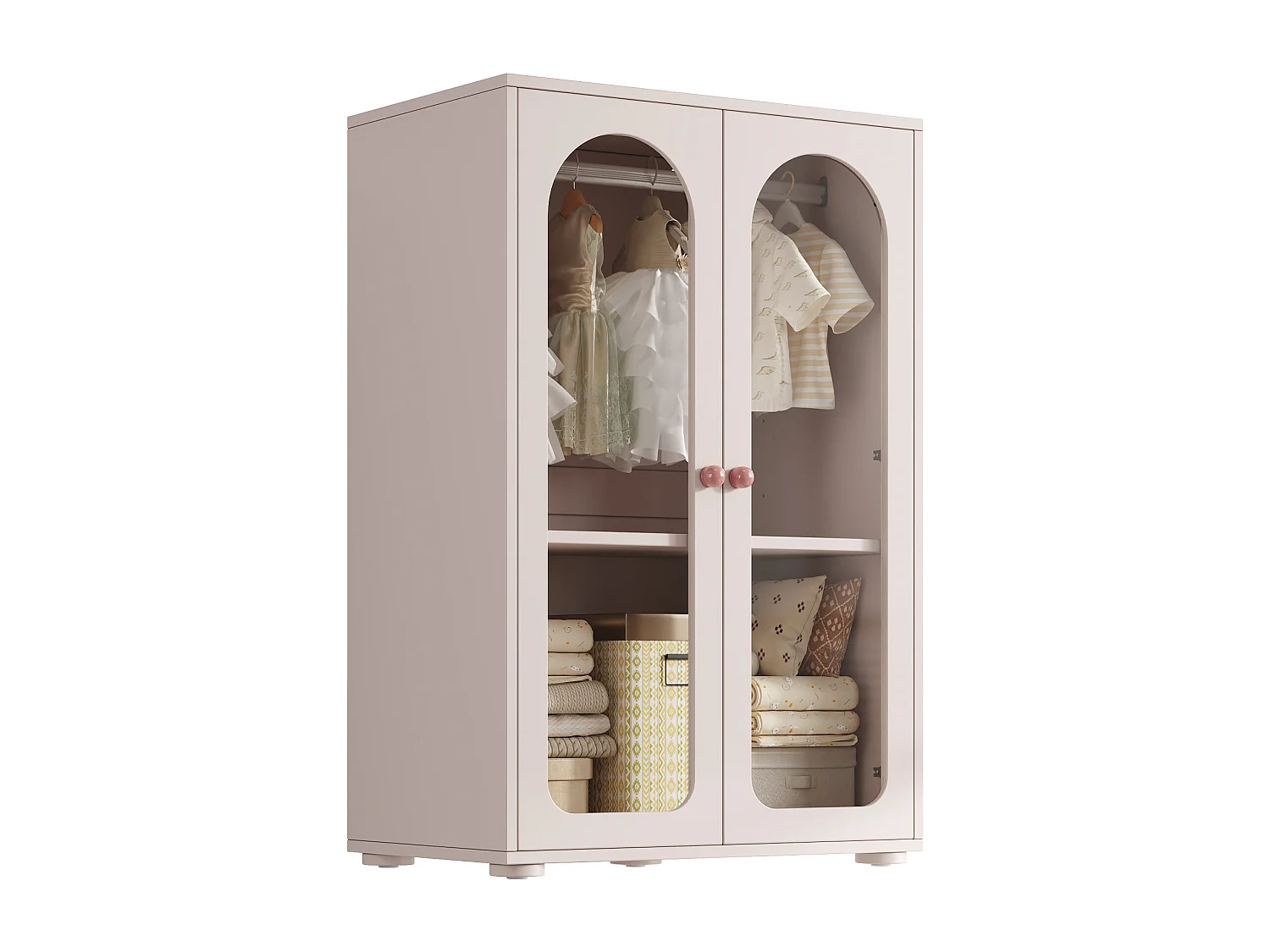 Armoire laquée pour enfant - 80 x 50 x 120 cm - avec tringle + 2 portes en acrylique transparent - MDF - rose