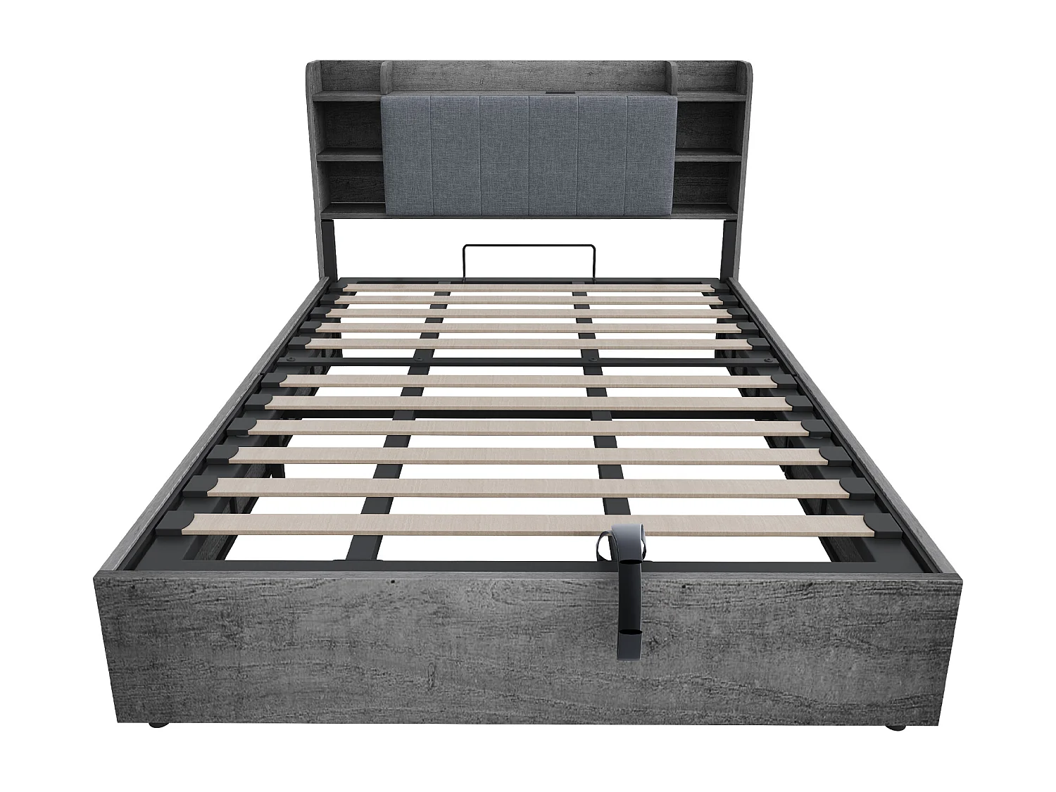 Holzbett mit Stauraum 180 x 200 cm - Kopfteil mit Stauraum - USB-Anschluss + Type-C-Anschluss - grau​ (ohne Matratze)