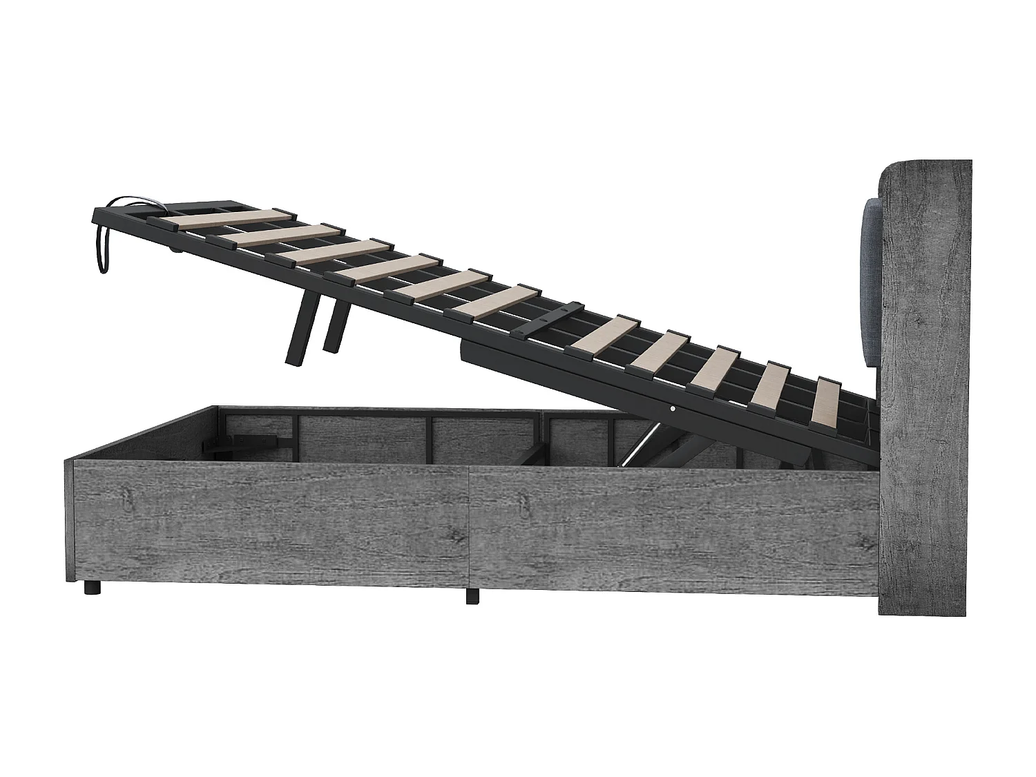 Holzbett mit Stauraum 180 x 200 cm - Kopfteil mit Stauraum - USB-Anschluss + Type-C-Anschluss - grau​ (ohne Matratze)