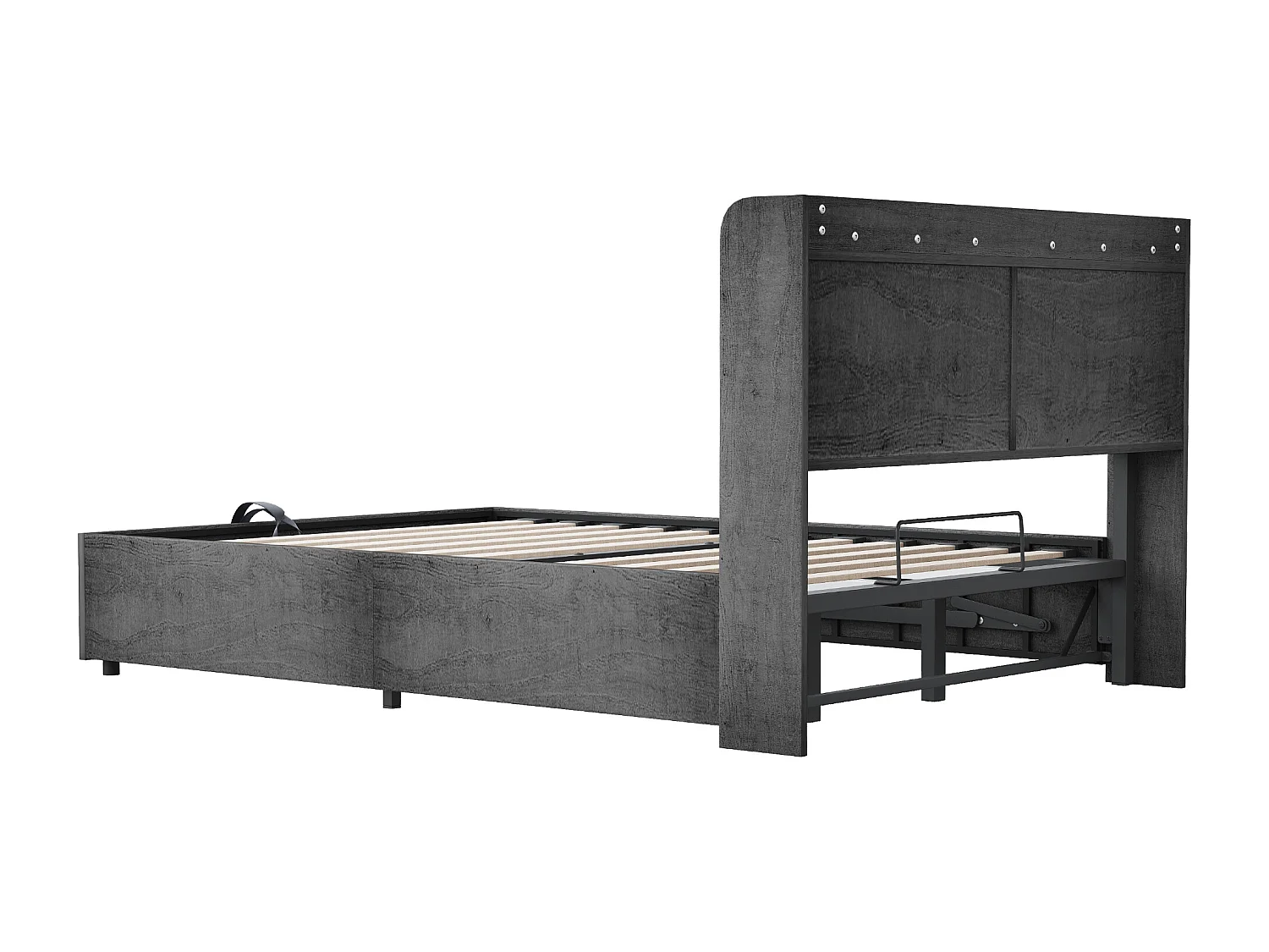 Lit coffre double - 180 x 200 cm - avec rangement hydraulique + tête de lit + USB - MDF - gris