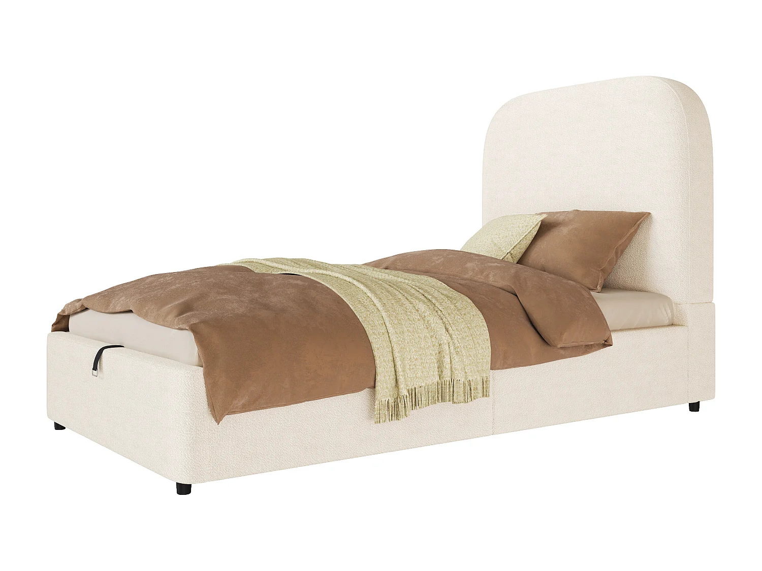 Łóżko dziecięce z pojemnikiem 90x200cm - Z pikowanym wezgłowiem - Z miejscem do przechowywania - Tkanina bouclé - Beżowy​ (bez materaca)