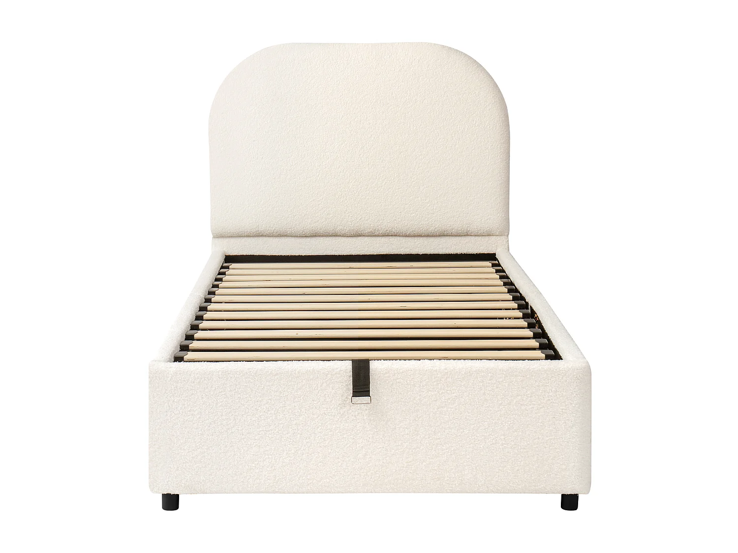 Łóżko dziecięce z pojemnikiem 90x200cm - Z pikowanym wezgłowiem - Z miejscem do przechowywania - Tkanina bouclé - Beżowy​ (bez materaca)