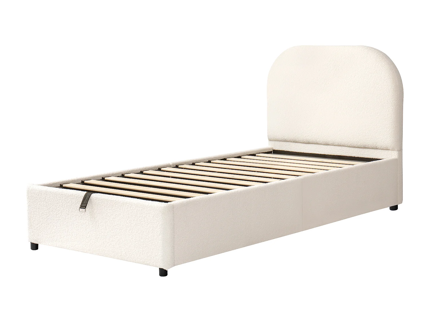 Łóżko dziecięce z pojemnikiem 90x200cm - Z pikowanym wezgłowiem - Z miejscem do przechowywania - Tkanina bouclé - Beżowy​ (bez materaca)