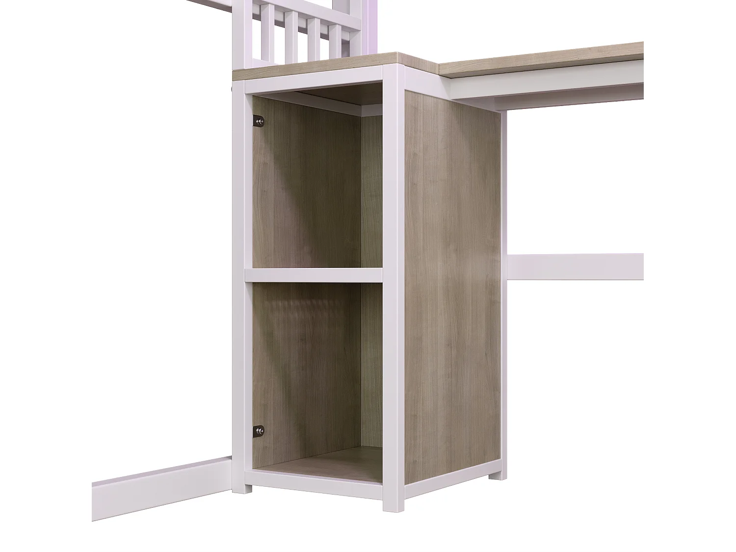 Lit mezzanine 90 x 200 cm - Structure en fer - Éclairage LED - Prise électrique + espace penderie - Bureau - Blanc (matelas non inclus)