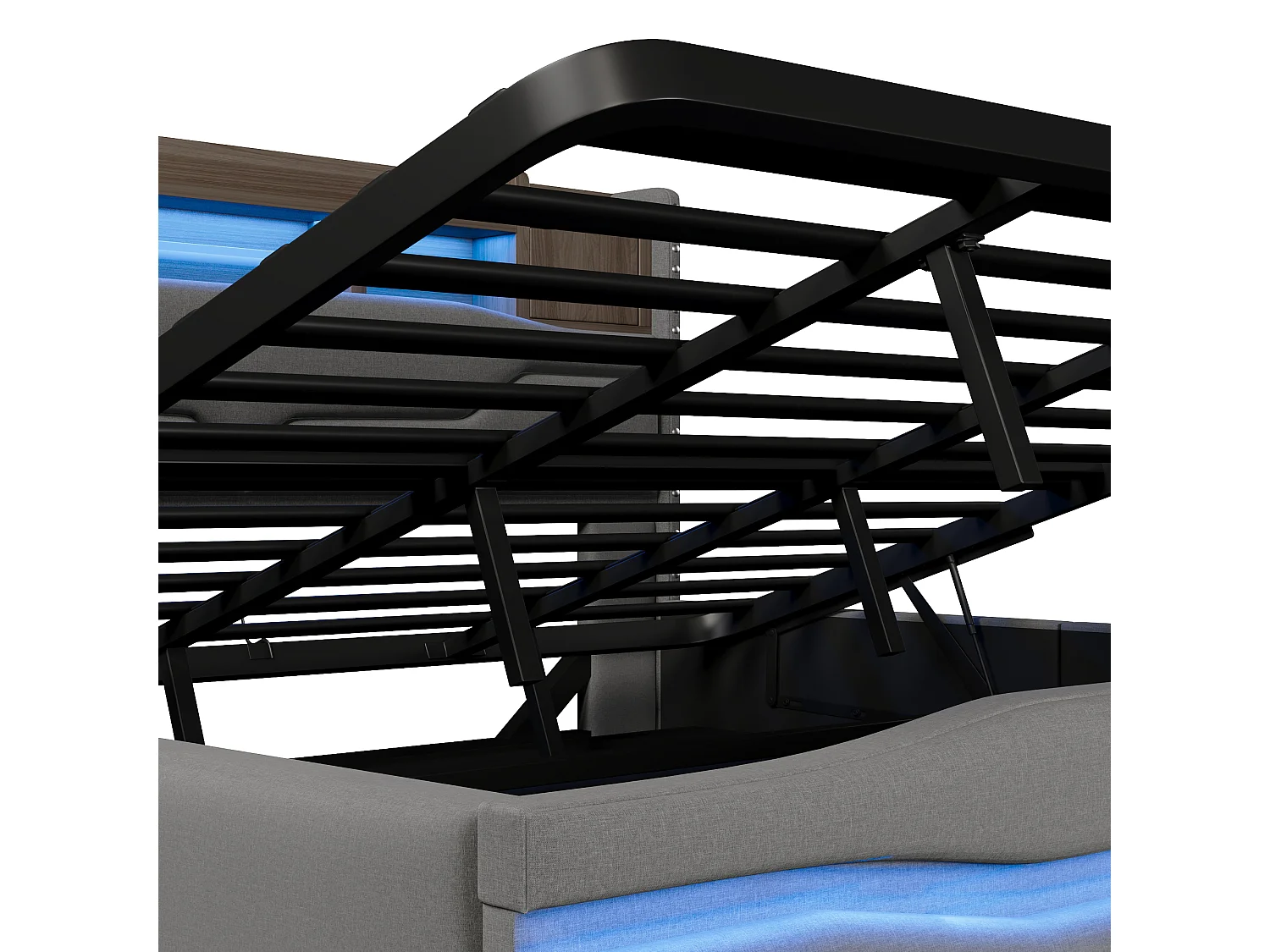 Gestoffeerd opbergbed 180x200 cm - met USB-C oplaadpoort - met LED-licht - grijs​ (zonder matras)