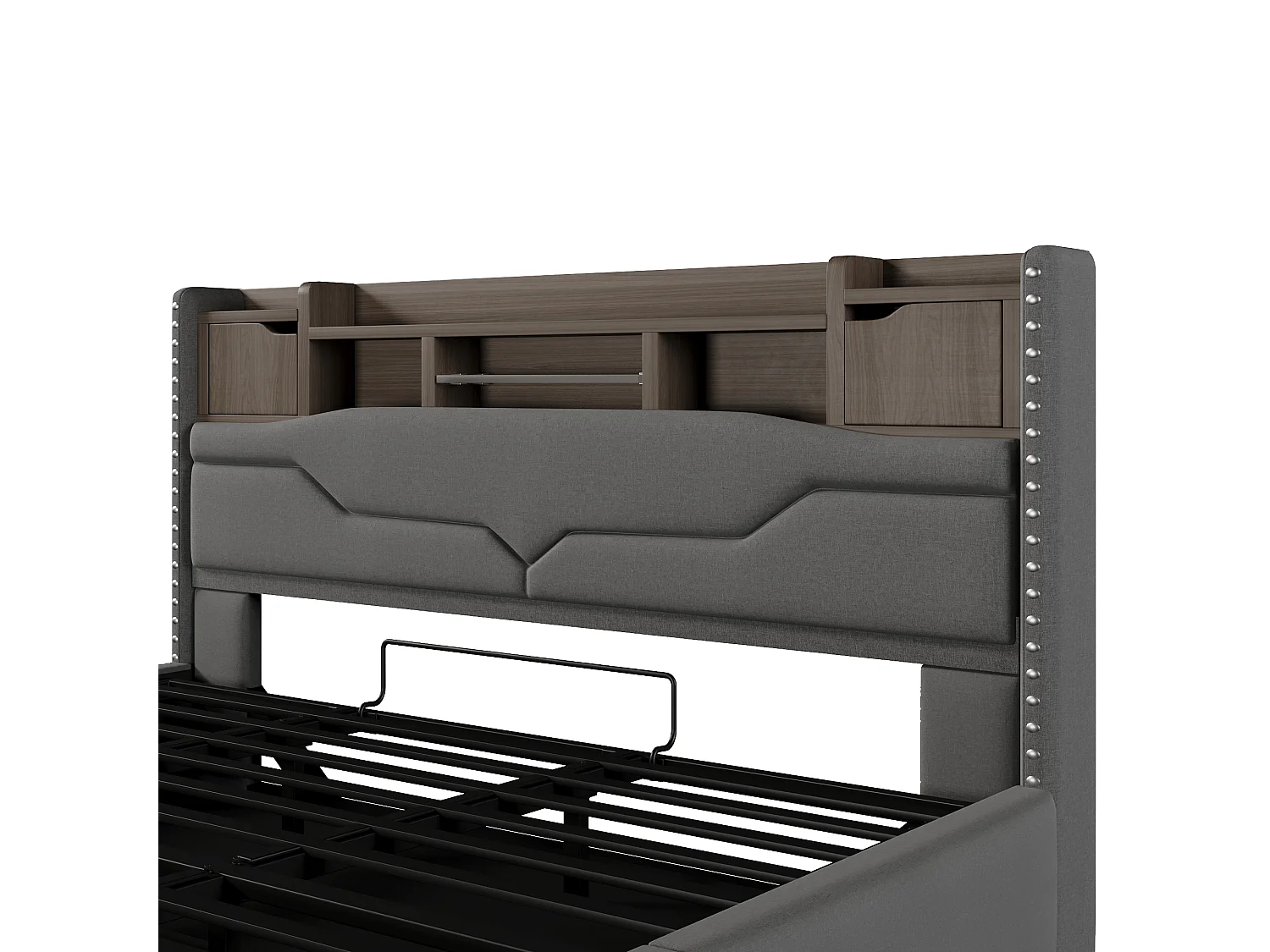 Gestoffeerd opbergbed 180x200 cm - met USB-C oplaadpoort - met LED-licht - grijs​ (zonder matras)