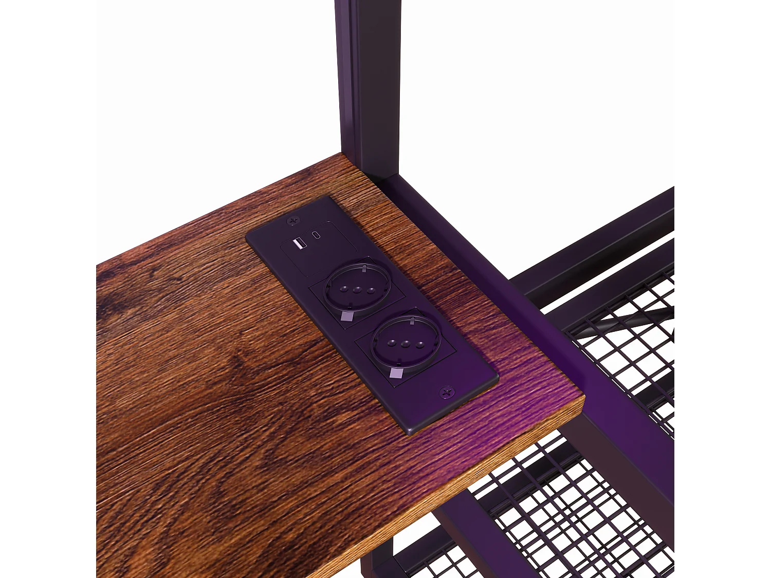 Hochbett 90 x 200 cm - Eisengestell - LED-Beleuchtung - Steckdose + Kleiderschrankbereich - Schreibtisch - schwarz​ (ohne Matratze)