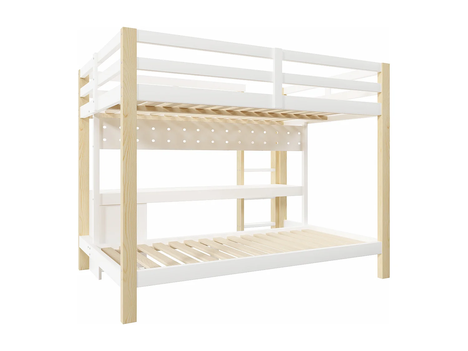 Etagenbett 90x200 cm + 140x200 cm - mit 2 Schubladen - mit Schreibtisch - mit LED-Beleuchtung - weiß+natur​ (ohne Matratze)