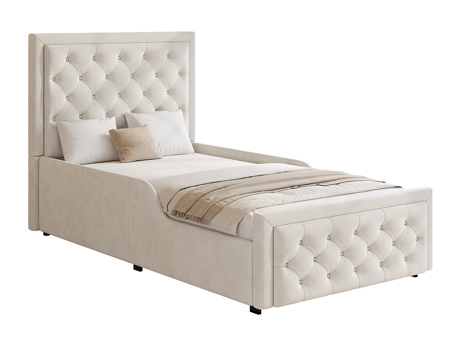 Tapicerowane łóżko 90 x 200 cm - Hydrauliczna skrzynia do przechowywania - Welur - Beżowy​ (Materac nie jest wliczony w cenę)