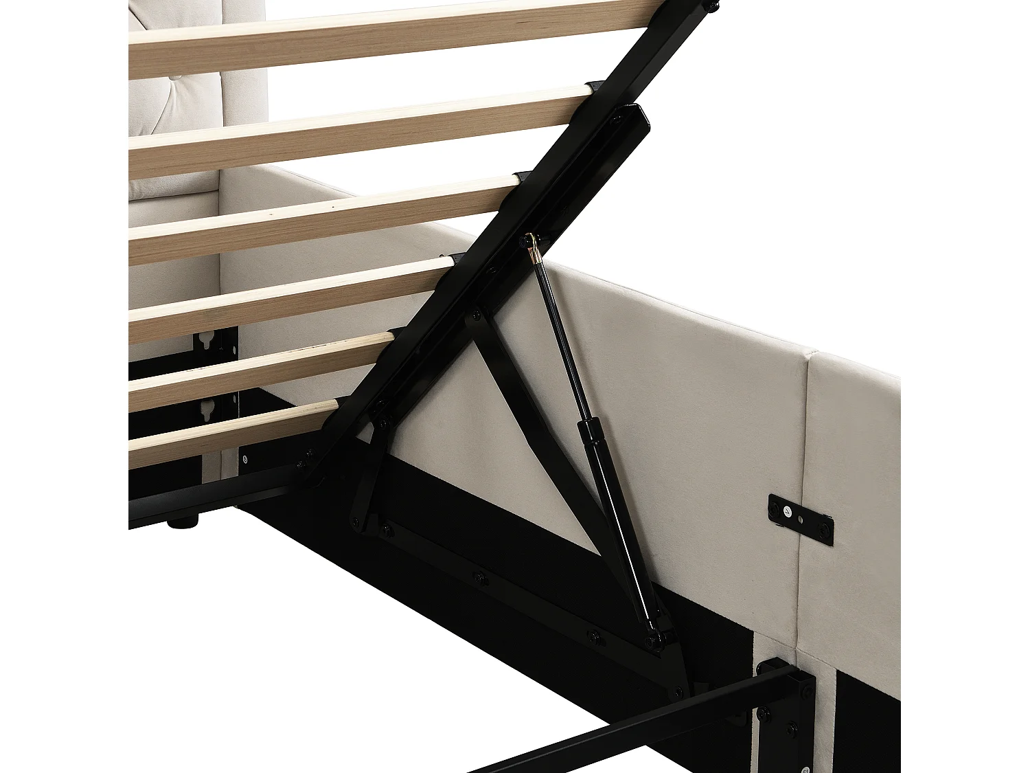 Tapicerowane łóżko 90 x 200 cm - Hydrauliczna skrzynia do przechowywania - Welur - Beżowy​ (Materac nie jest wliczony w cenę)