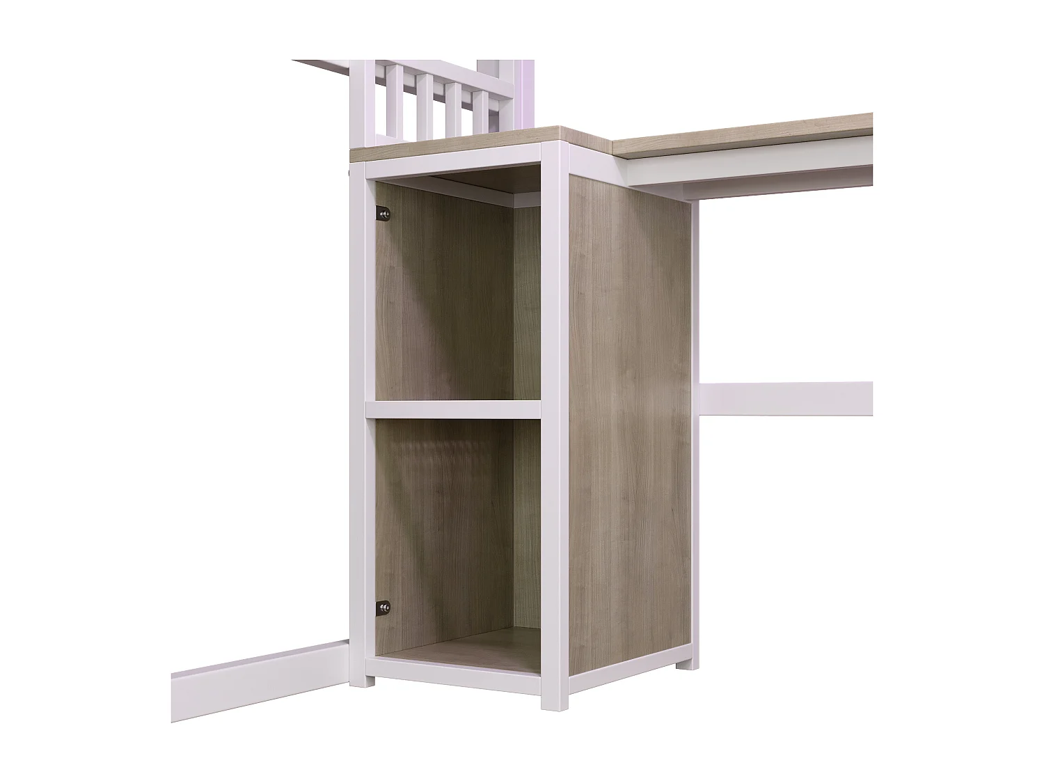 Lit mezzanine pour enfant - 140 x 200 cm - structure en fer - avec Leds + bureau + rangements + étagères - MDF + métal - blanc