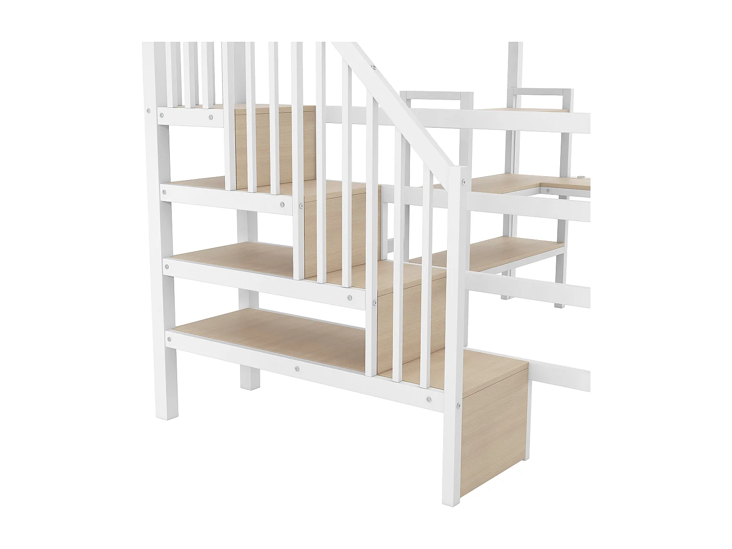 Lit mezzanine en métal - 140 x 200 - avec escalier de rangement + bureau + USB + Leds - blanc