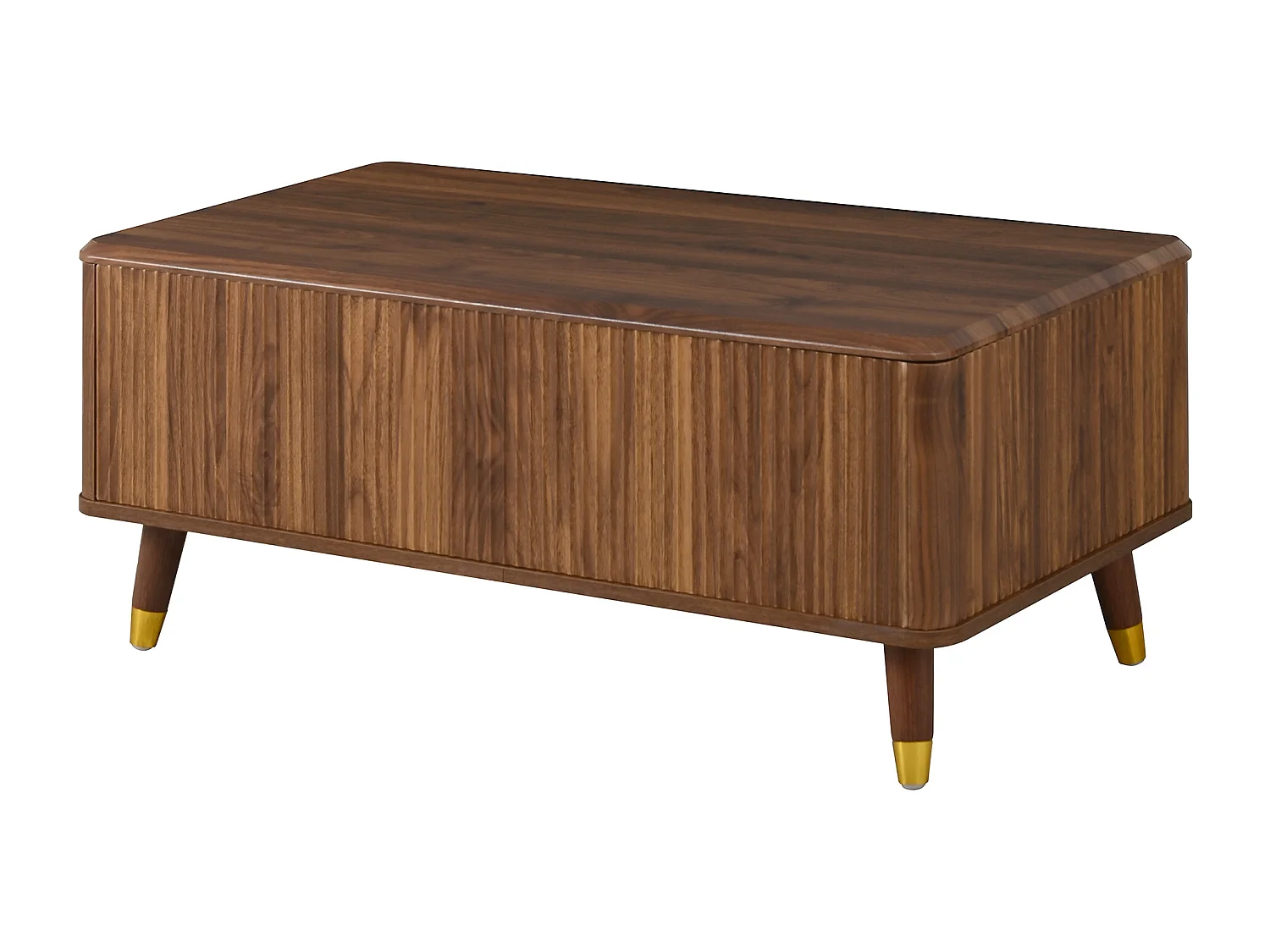 Retro-moderner höhenverstellbarer Beistelltisch 97x52x56,5 cm - Verstellbare Platte - Großer Stauraum - Massivholzfüße - MDF - Braun