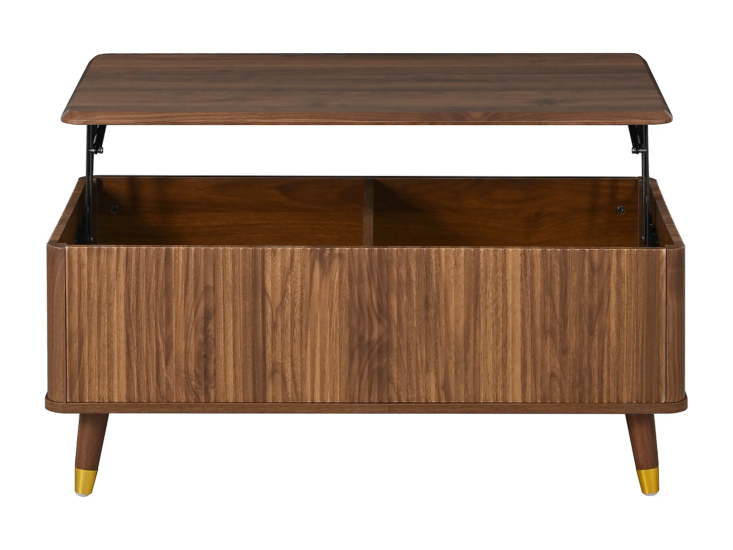 Retro-moderner höhenverstellbarer Beistelltisch 97x52x56,5 cm - Verstellbare Platte - Großer Stauraum - Massivholzfüße - MDF - Braun