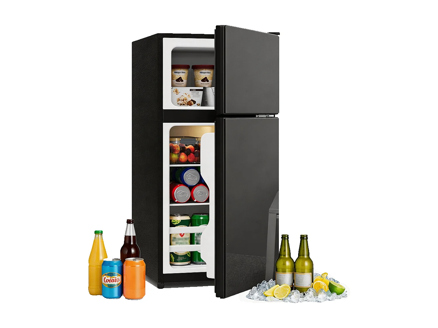 Mini frigorífico 60 L - con compartimento de congelador (22 L) - con iluminação LED - controlo de temperatura e funcionamento silencioso - Preto