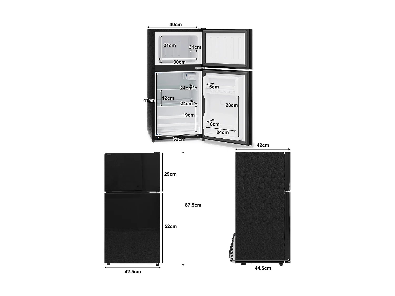 Mini frigorífico 60 L - con compartimento de congelador (22 L) - con iluminação LED - controlo de temperatura e funcionamento silencioso - Preto