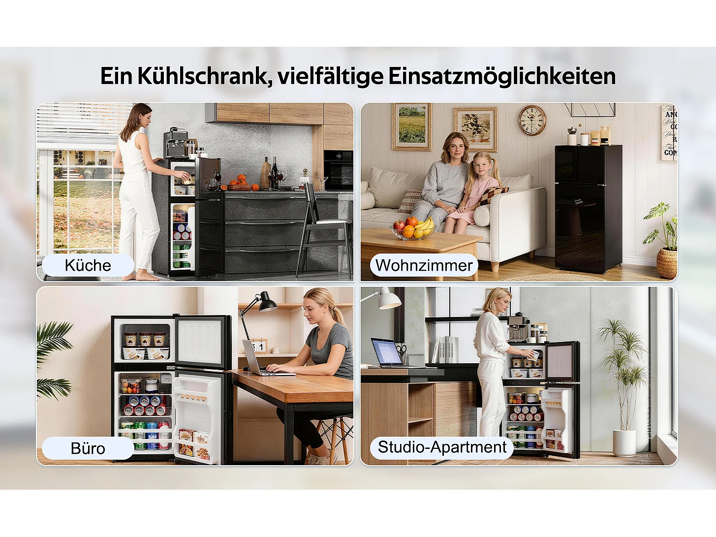 Mini frigorífico 60 L - con compartimento de congelador (22 L) - con iluminação LED - controlo de temperatura e funcionamento silencioso - Preto