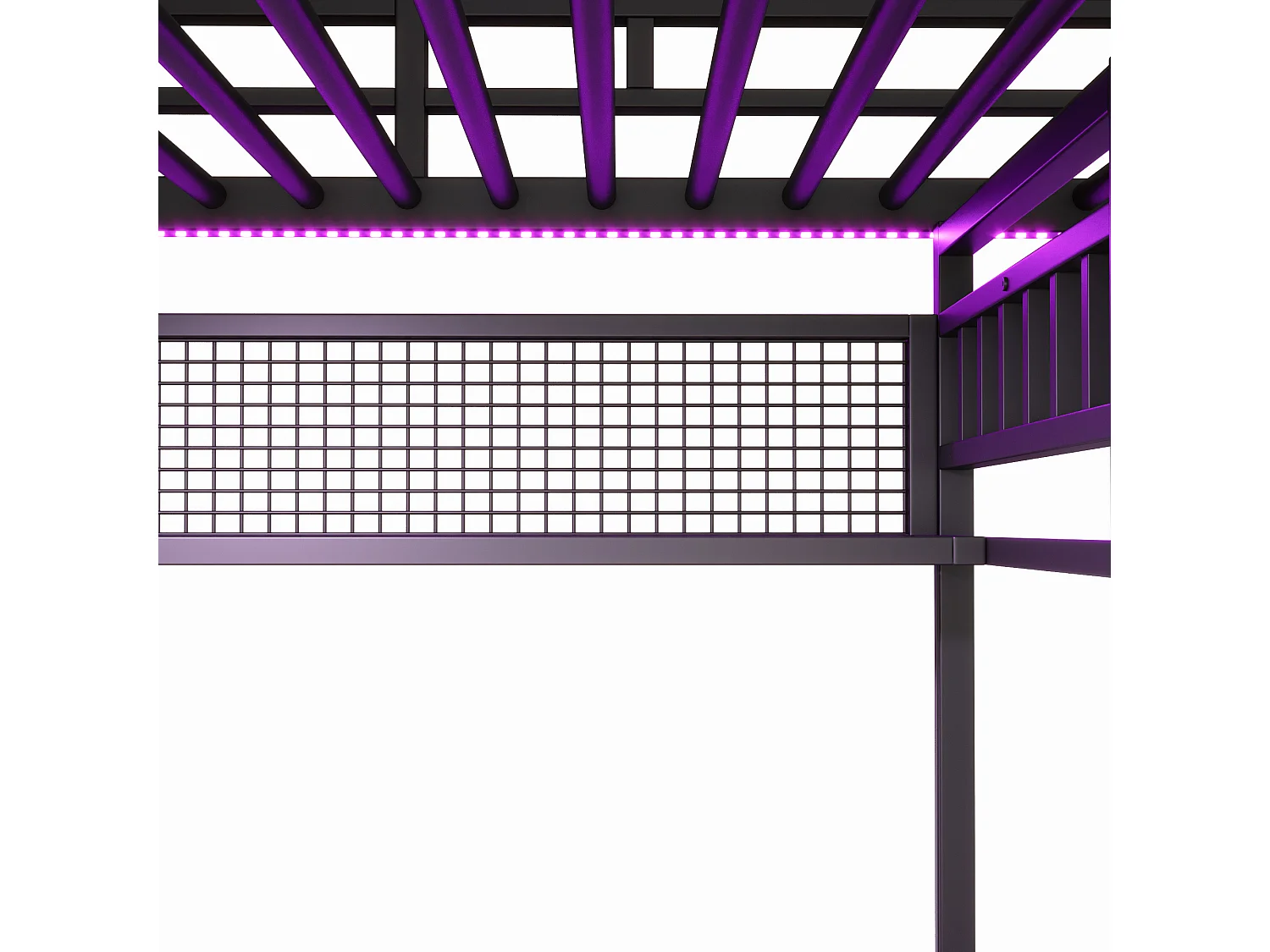 Lit mezzanine pour enfant - 140 x 200 cm - structure en fer - avec Leds + bureau + rangements + étagères - MDF + métal - noir