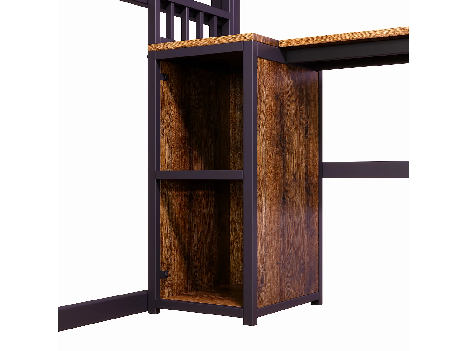 Lit mezzanine pour enfant - 140 x 200 cm - structure en fer - avec Leds + bureau + rangements + étagères - MDF + métal - noir