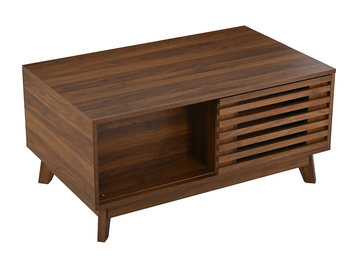 Retro-moderner höhenverstellbarer Beistelltisch 90x55x57,5 cm - Höhenverstellbar - Schiebetüren mit Jalousie - Nussbaumfurnier - Braun