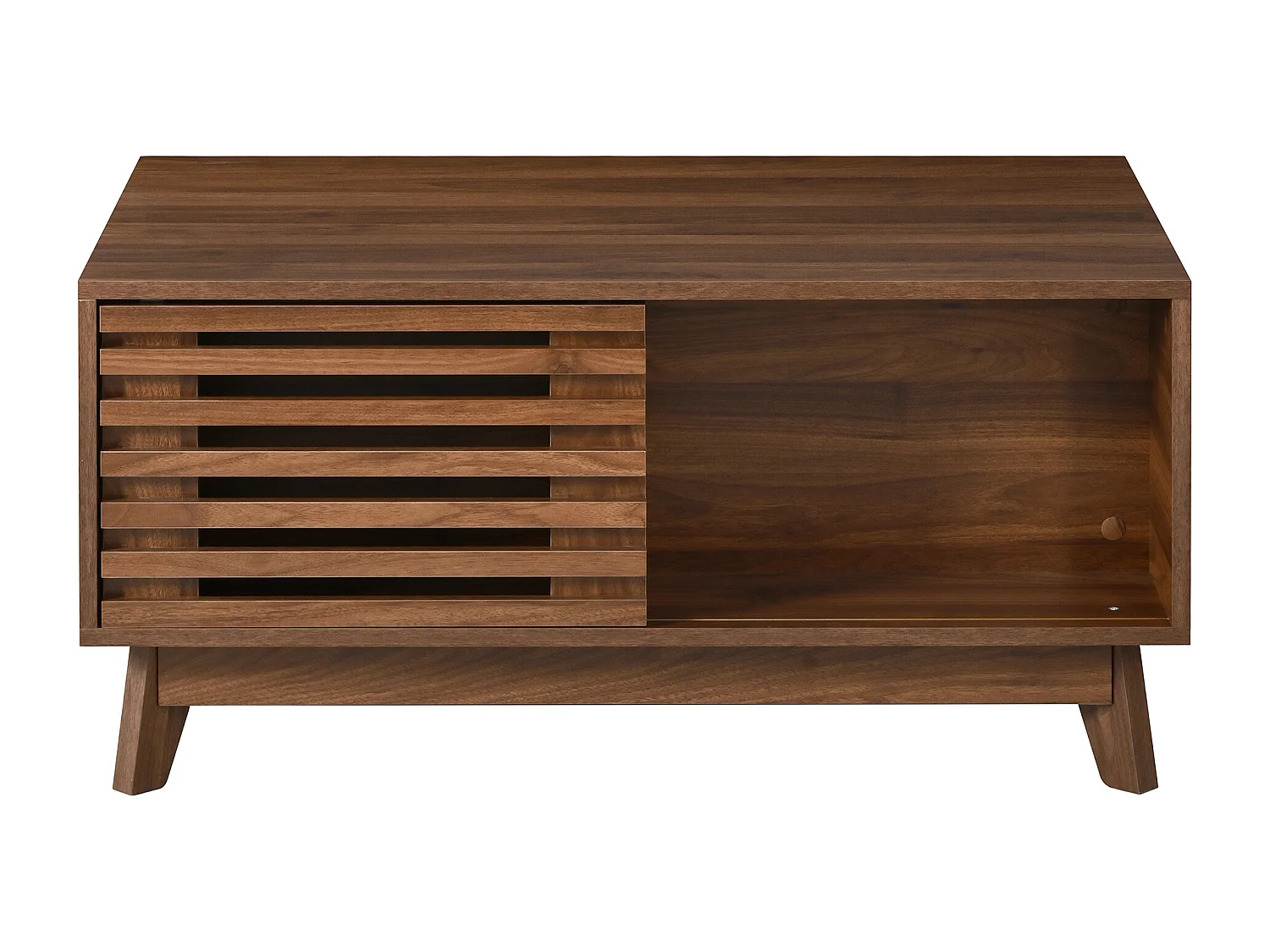 Retro-moderner höhenverstellbarer Beistelltisch 90x55x57,5 cm - Höhenverstellbar - Schiebetüren mit Jalousie - Nussbaumfurnier - Braun