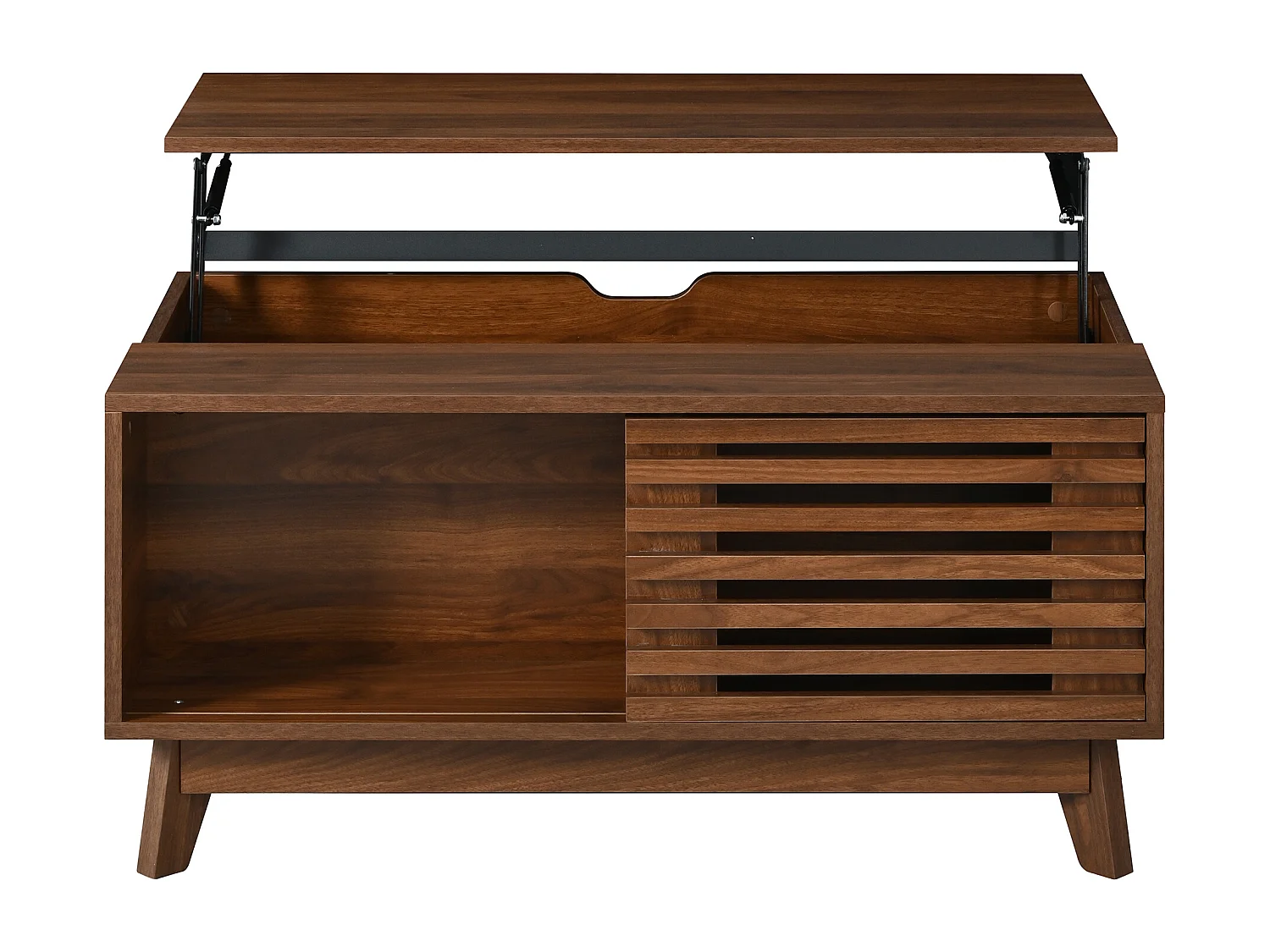 Retro-moderner höhenverstellbarer Beistelltisch 90x55x57,5 cm - Höhenverstellbar - Schiebetüren mit Jalousie - Nussbaumfurnier - Braun