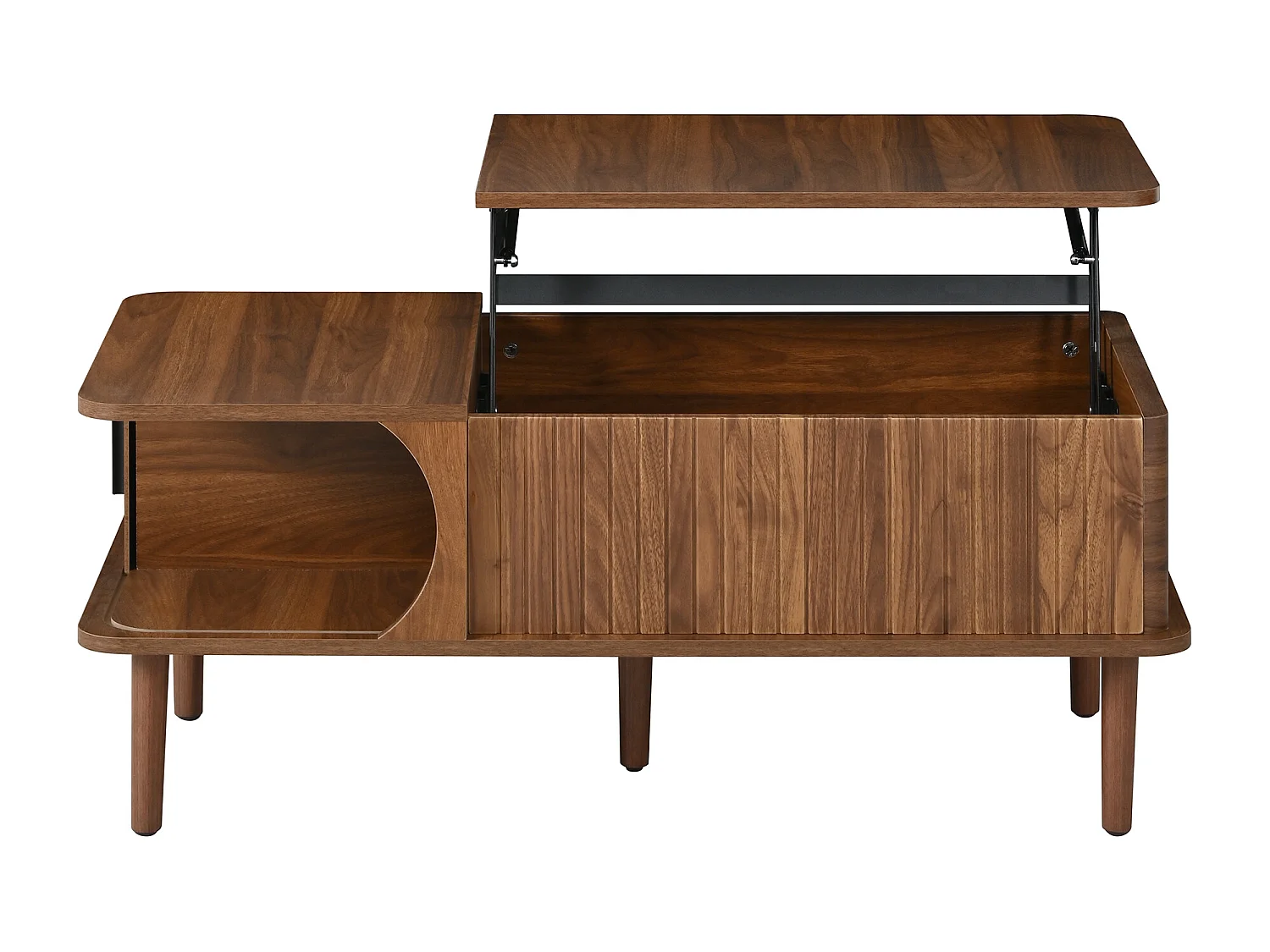 Retro-moderner höhenverstellbarer Beistelltisch 100x48x55,5 cm - Verstellbare Platte - 1 Schiebetür - Holzfüße - Braun