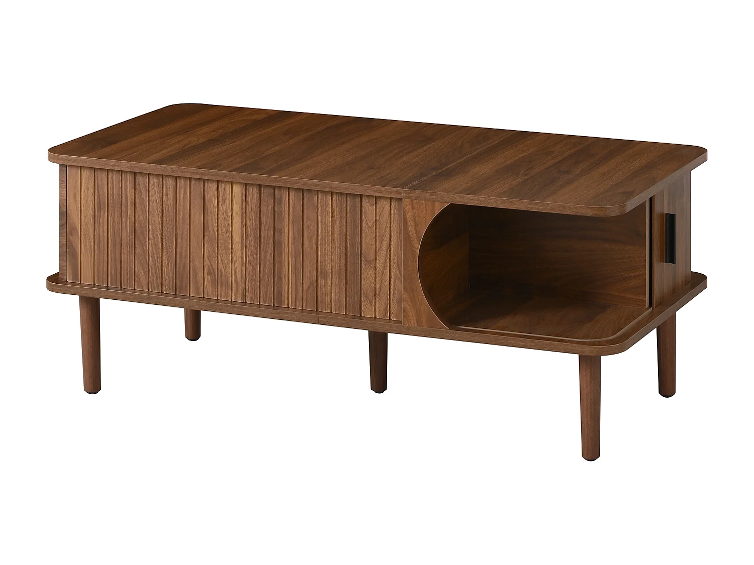 Retro-moderner höhenverstellbarer Beistelltisch 100x48x55,5 cm - Verstellbare Platte - 1 Schiebetür - Holzfüße - Braun