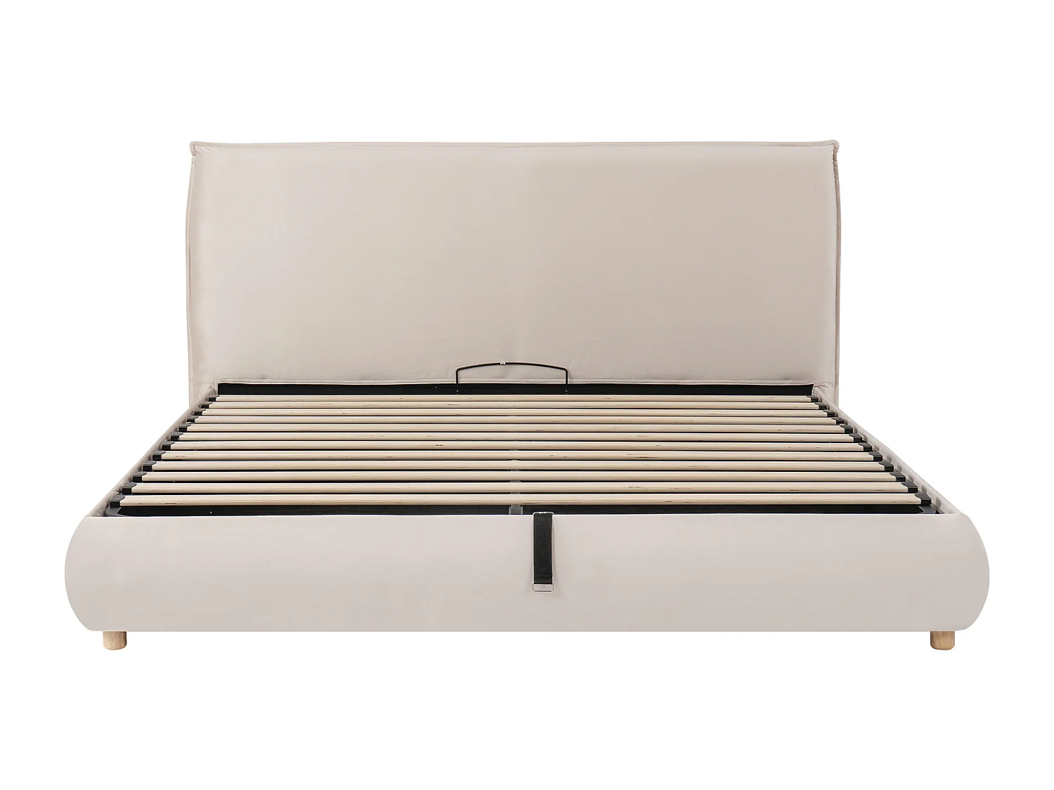 Lit coffre capitonné 180x200 cm - Tête de lit capitonnée - Rangement sous le lit - Pieds en bois massif -  En velours - Beige