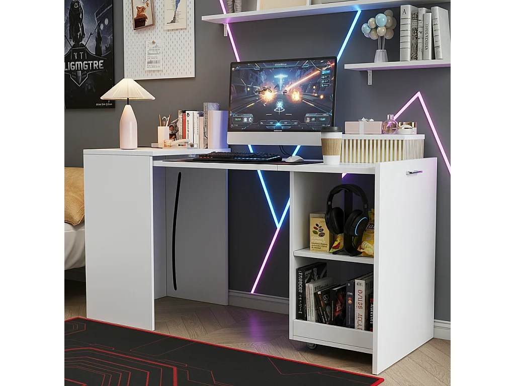 2-in-1 Klappschreibtisch – 126 x 55 x 75 cm – mit Ablagefächern – Spanplatte – weiß