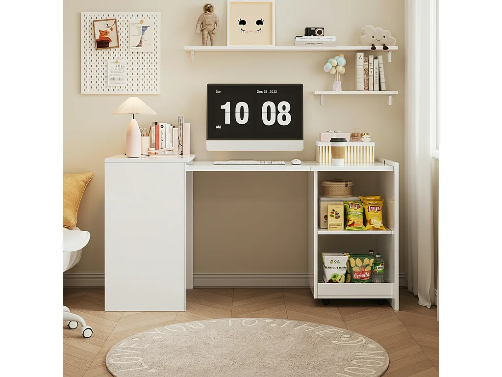 2-in-1 Klappschreibtisch – 126 x 55 x 75 cm – mit Ablagefächern – Spanplatte – weiß