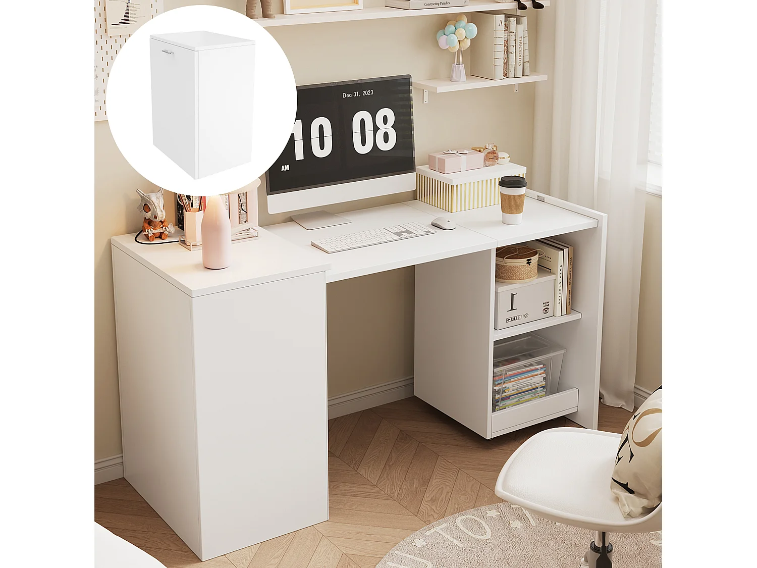 2-in-1 Klappschreibtisch – 126 x 55 x 75 cm – mit Ablagefächern – Spanplatte – weiß