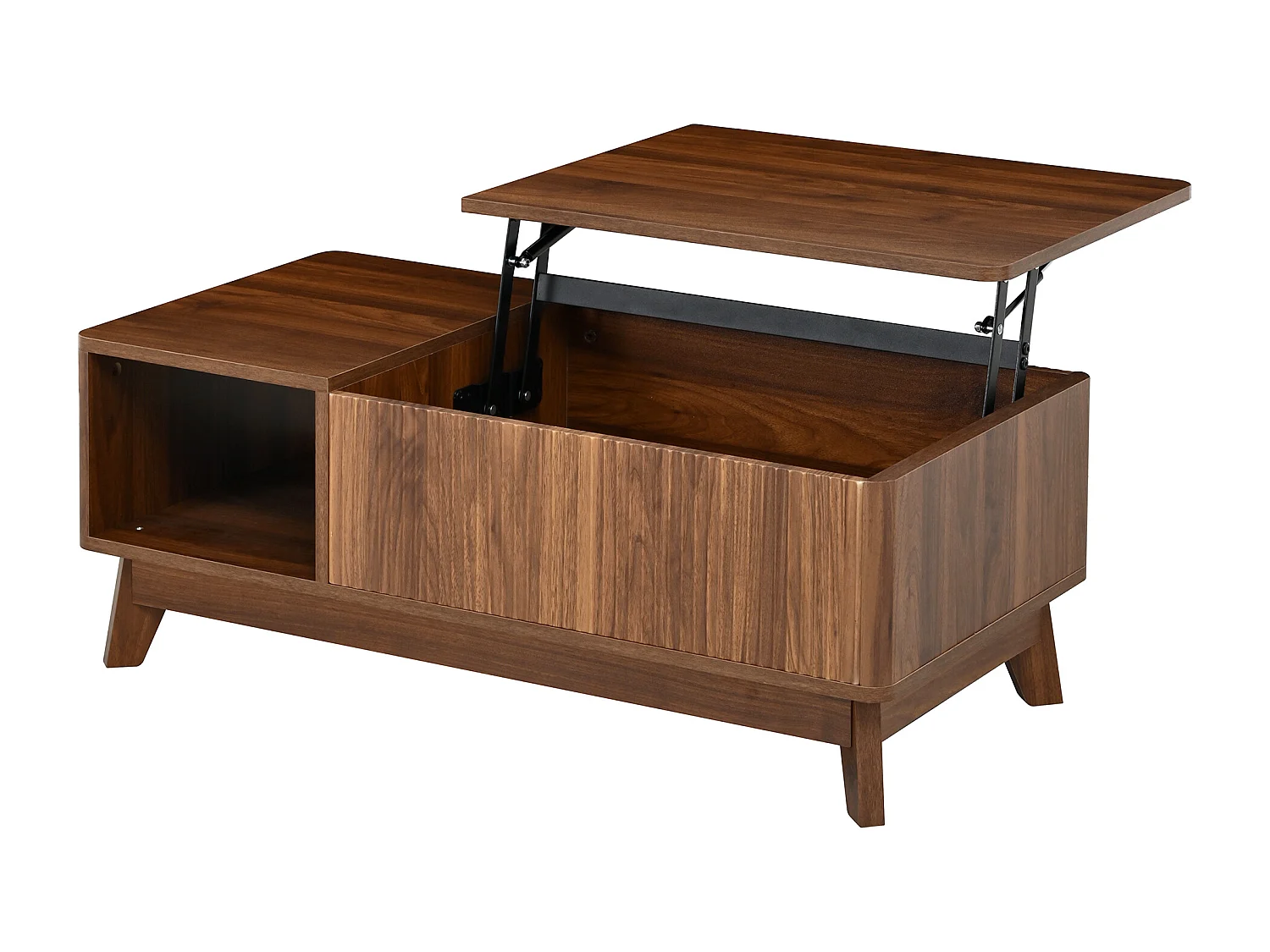 Höhenverstellbarer Beistelltisch 95x48x50 cm - Wellen-Design - Offene Seiten-Staufächer - MDF - Braun