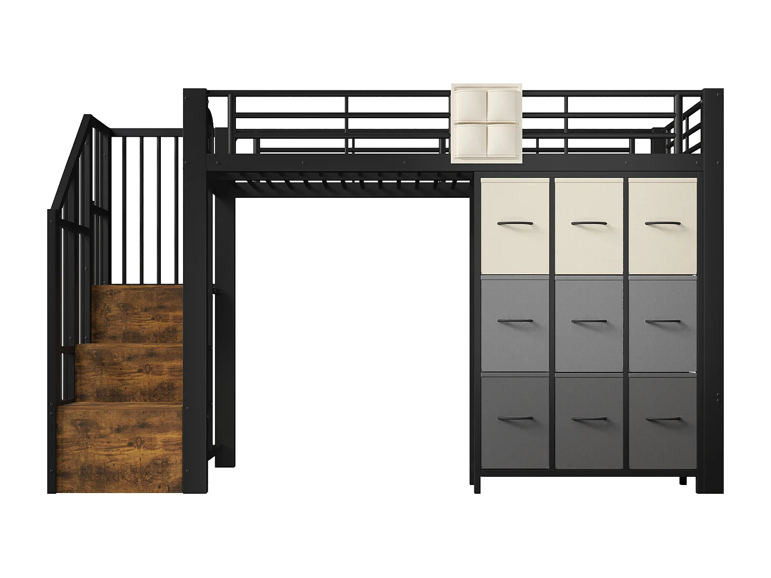 Letto soppalcato 90×200 cm - Metallo - Con cassetti - Con armadio - Con scala di riporre - Nero​ (materasso non incluso)