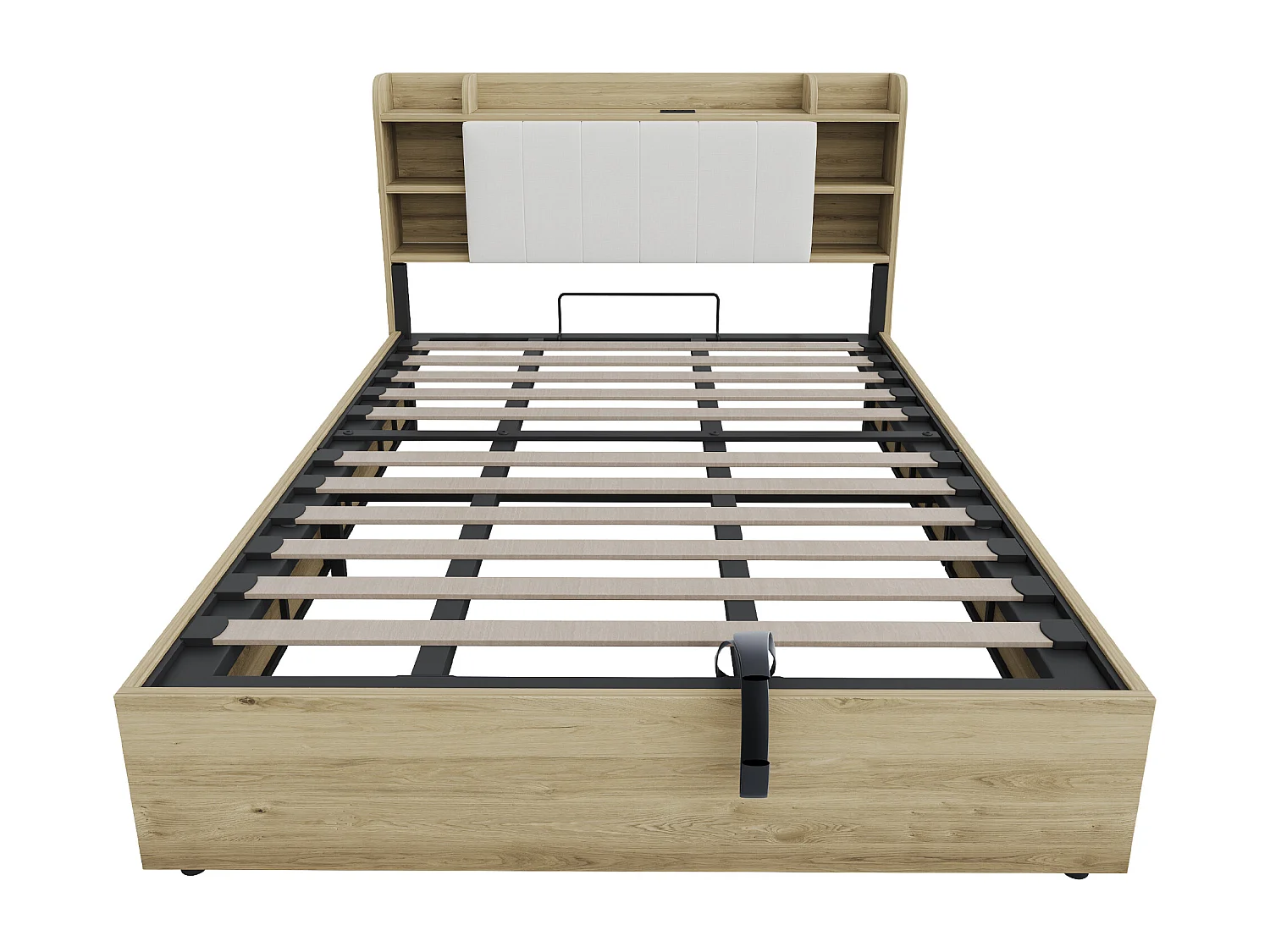 Holzbett mit Stauraum 180 x 200 cm - Kopfteil mit Stauraum - USB-Anschluss + Type-C-Anschluss - natur​ (ohne Matratze)