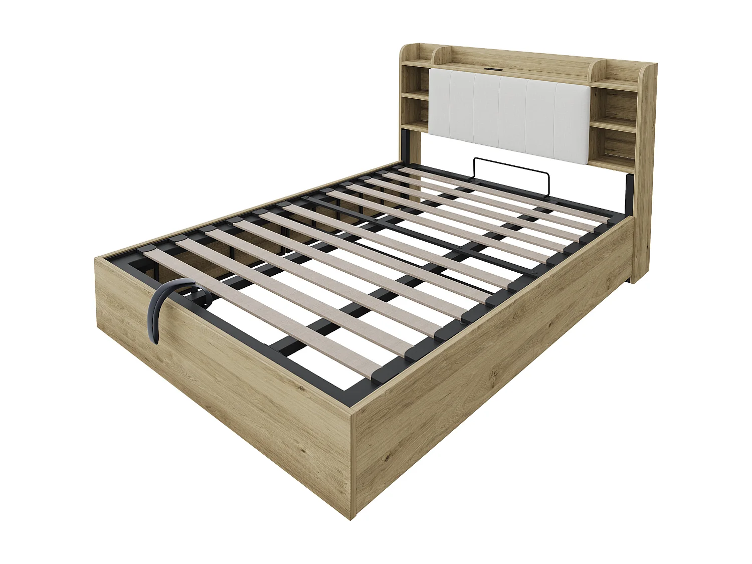 Holzbett mit Stauraum 180 x 200 cm - Kopfteil mit Stauraum - USB-Anschluss + Type-C-Anschluss - natur​ (ohne Matratze)