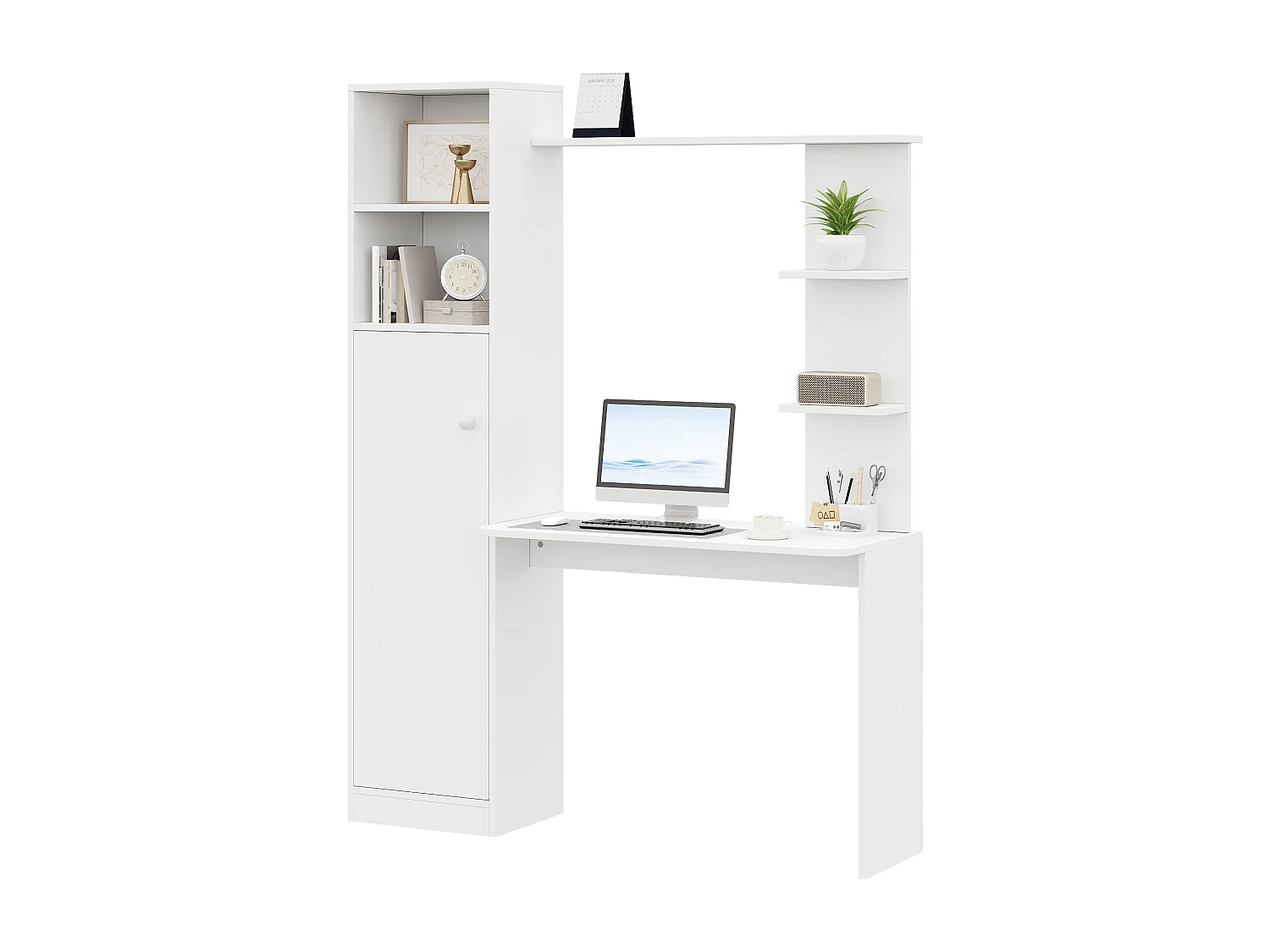 Escrivaninha moderna 123,5x45x168,5 cm - con armazenamento e prateleiras múltiplas - 1 porta - MDF - Branco