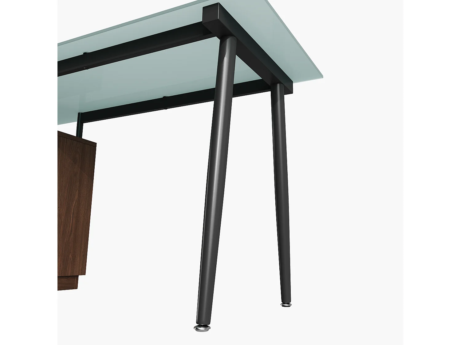 Escrivaninha moderna - 130 x 50 x 75 cm - com tampo de vidro - estrutura de aço + 3 gavetas + prateleira aberta - MDF - marrom