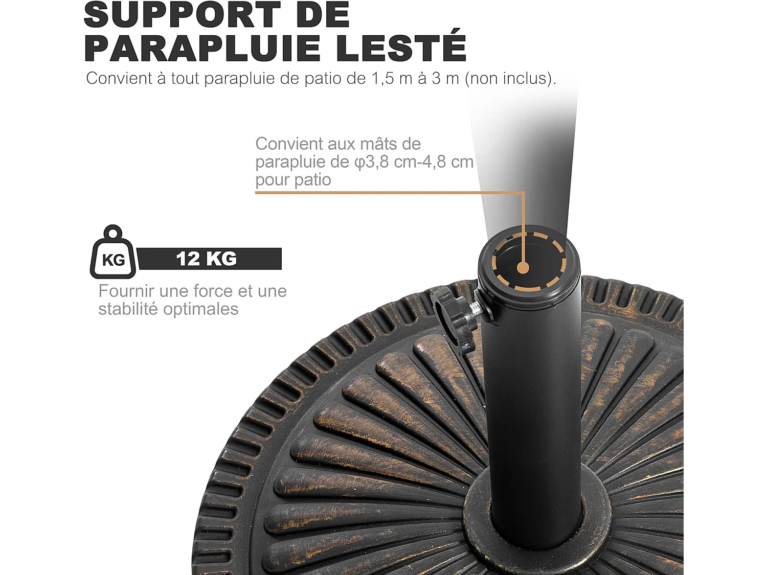 Extérieur 15 kg Base ronde de parapluie de patio, polyéthylène et béton