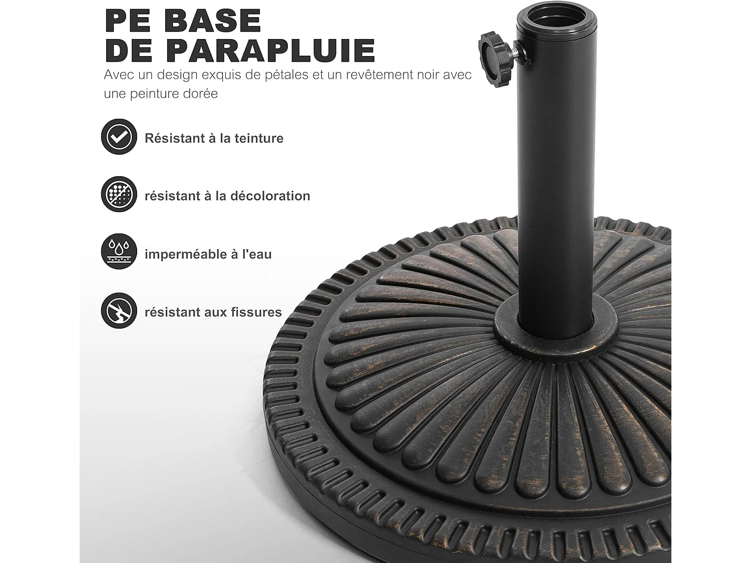 Extérieur 15 kg Base ronde de parapluie de patio, polyéthylène et béton