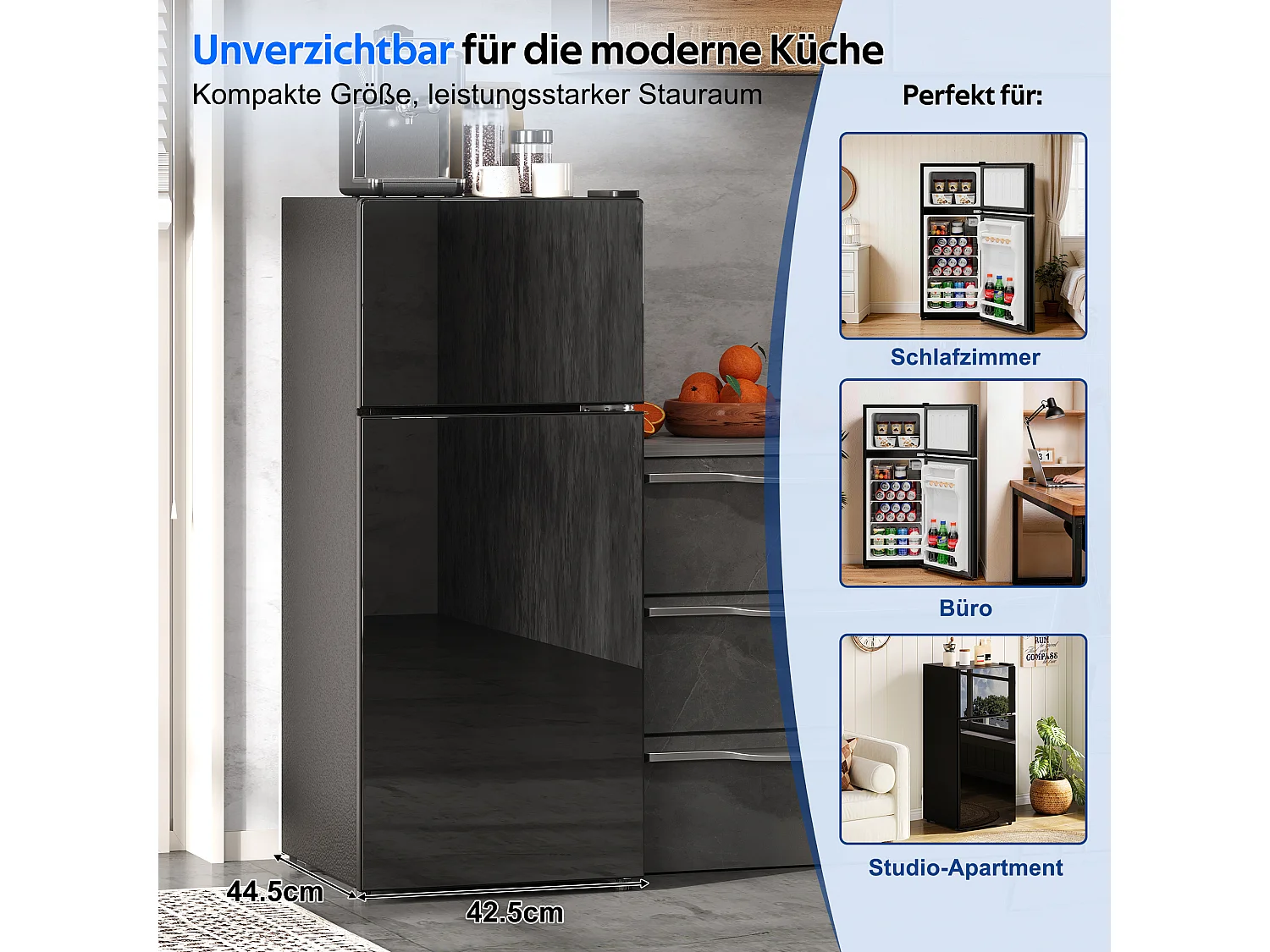 Mini frigorífico 92 L - con compartimento de congelador (28 L) - con iluminação LED - controlo de temperatura e funcionamento silencioso - Preto