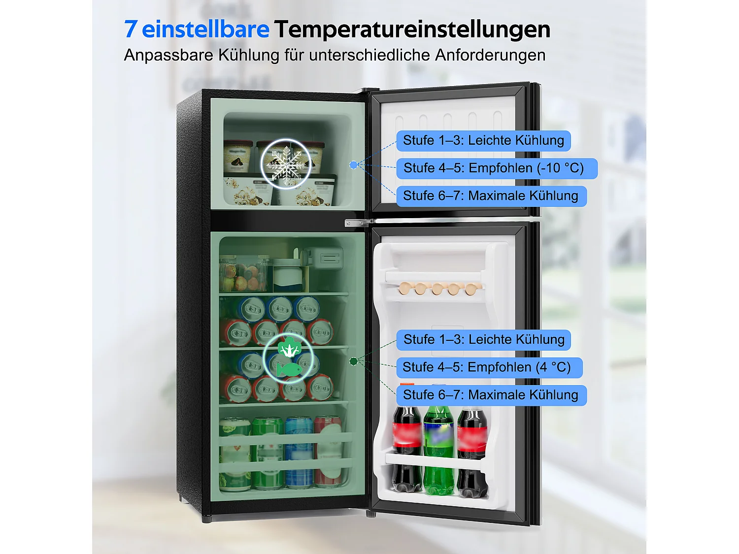 Mini frigorífico 92 L - con compartimento de congelador (28 L) - con iluminação LED - controlo de temperatura e funcionamento silencioso - Preto