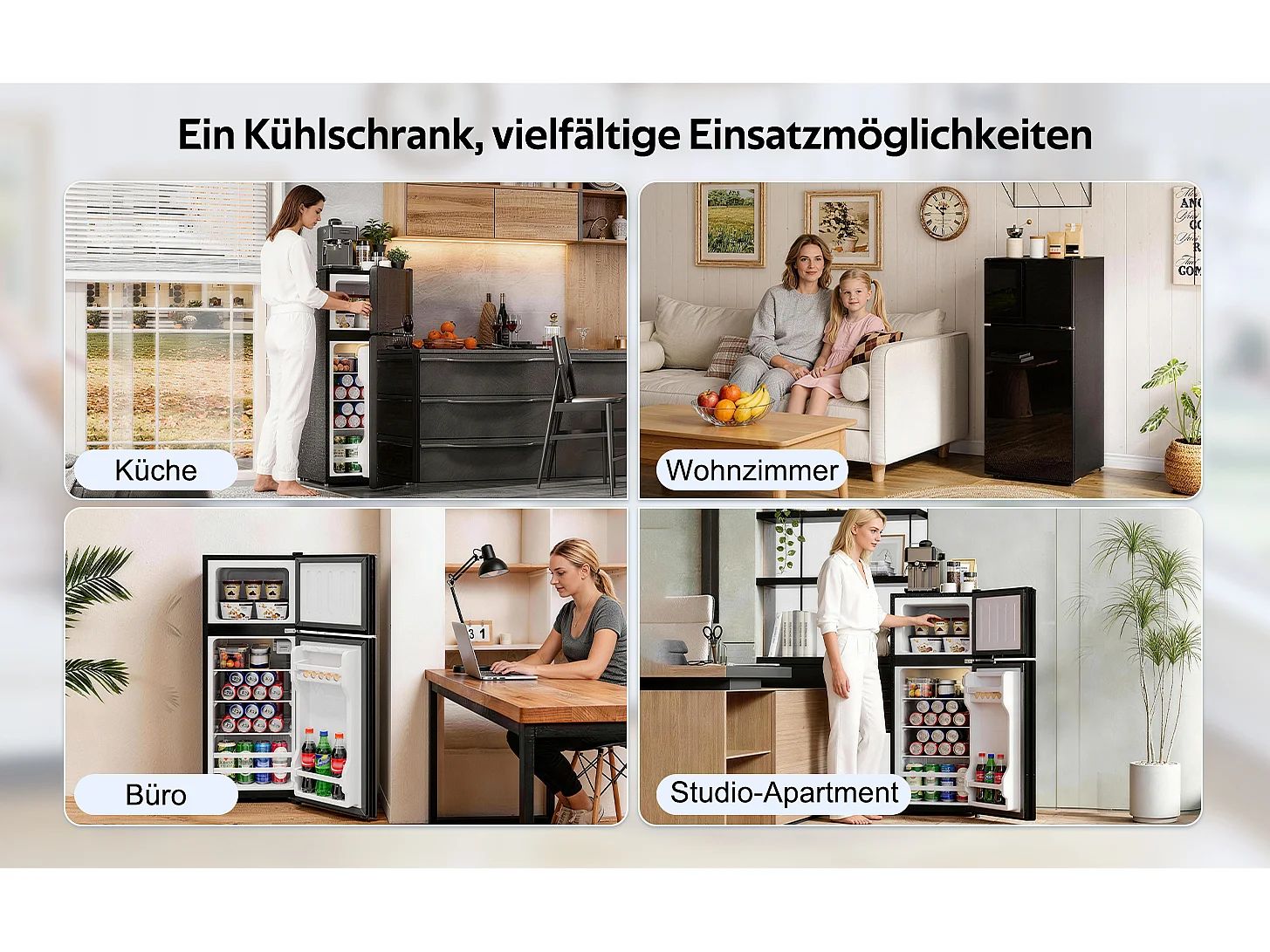 Mini frigorífico 92 L - con compartimento de congelador (28 L) - con iluminação LED - controlo de temperatura e funcionamento silencioso - Preto