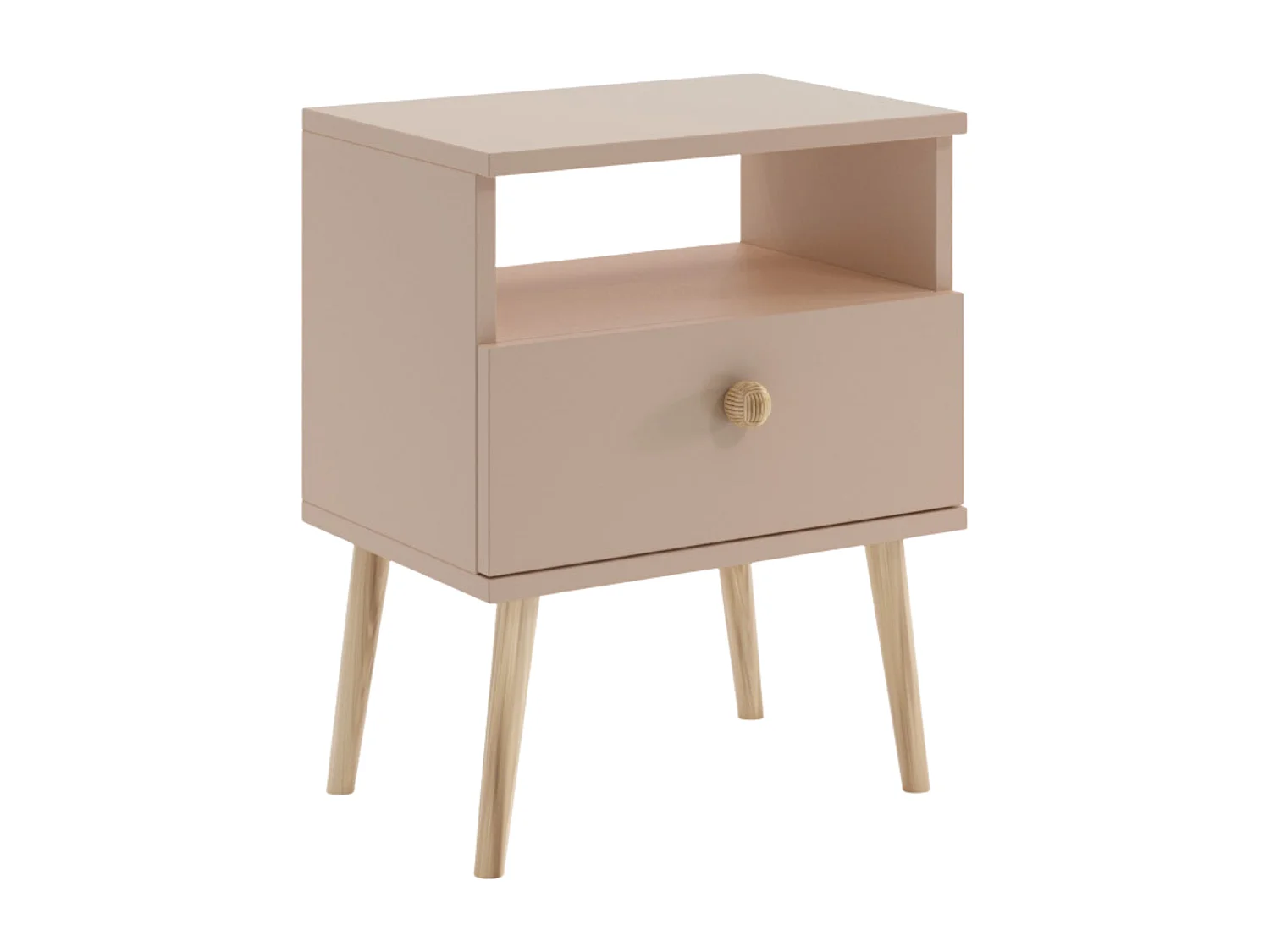 Nachttisch NATURA Macchiato Beige 44x31 cm mit Schublade und Juteseil-Griff im Skandinavischen Stil