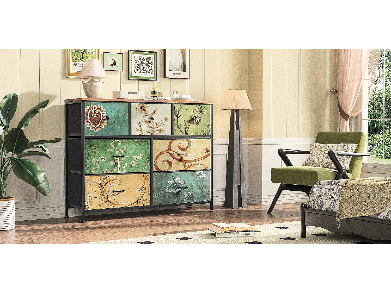 Commode en Tissu à 7 Tiroirs,Meuble TV de Grand Espace Tiroirs de Rangement,pour Placard,Salon,Chambre D’Enfant ou Couloir