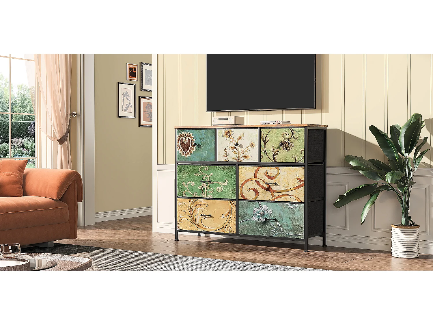 Commode en Tissu à 7 Tiroirs,Meuble TV de Grand Espace Tiroirs de Rangement,pour Placard,Salon,Chambre D’Enfant ou Couloir